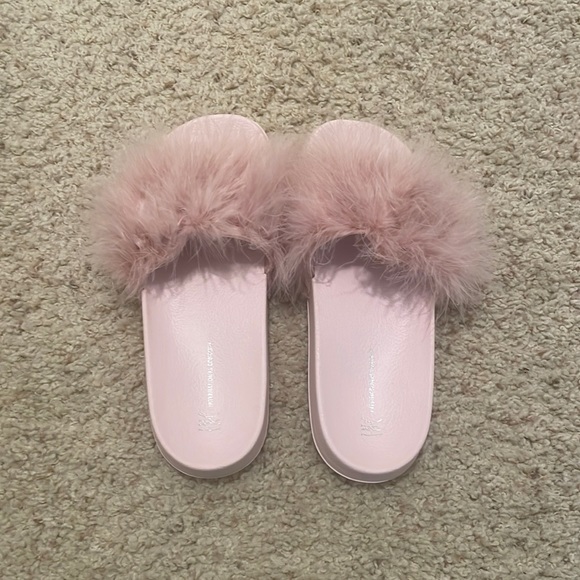 INC pink feather slides slippers - Picture 1 of 3